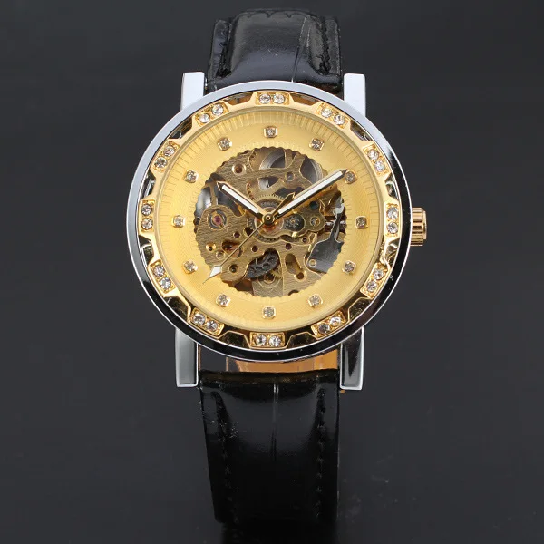 WINNER Роскошные мужские часы брендовые полые золотые бриллиантовые