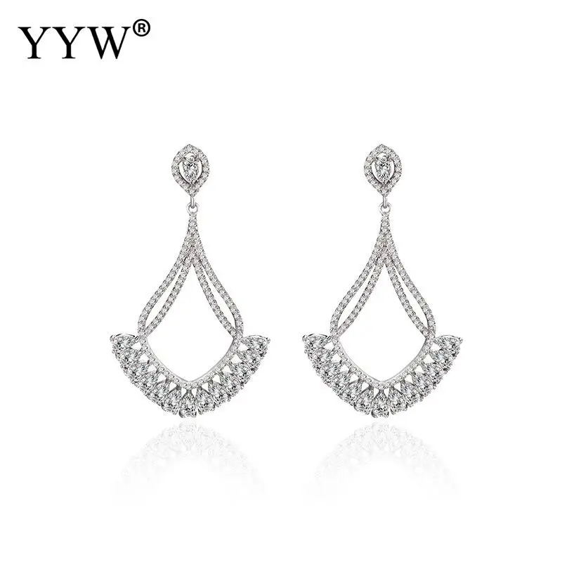 

YYW Grace CZ Ladies Dangle Earrings Hollow Crystal Cubic Zirconia Tassel Drop Earrings Luxury Bridal Wedding Jewelry Wholesale