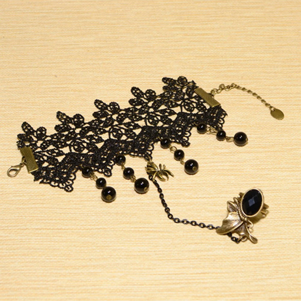 Готический дворец в стиле ретро кольцо браслет панк из США черный кружевной