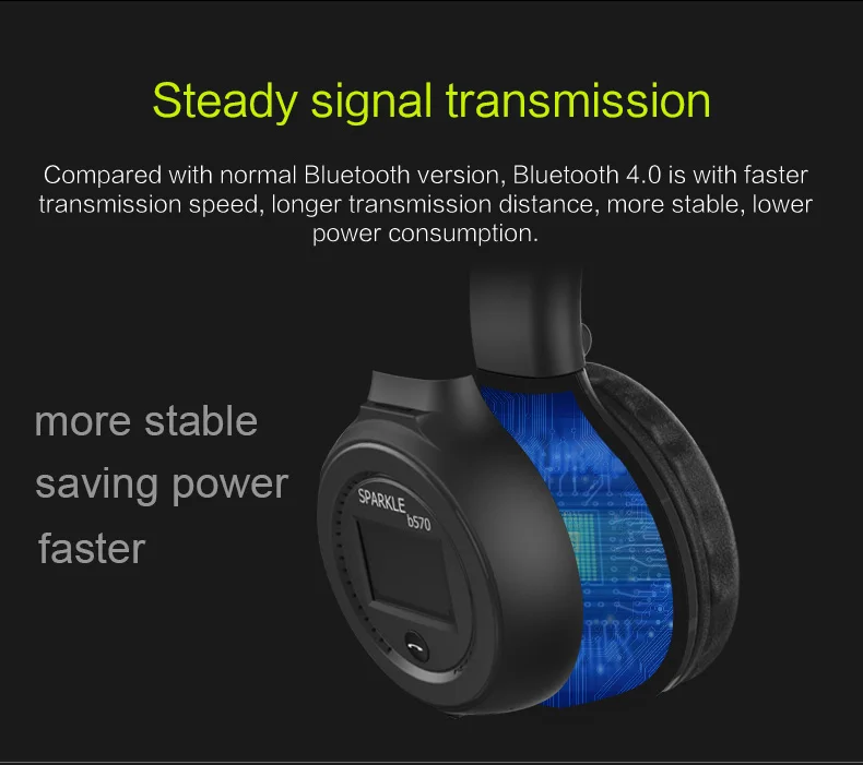 Zealot B570 гарнитура lcd Складная на ухо Беспроводная стерео Bluetooth V4.0 наушники с fm-радио TF карта MP3 для смартфона