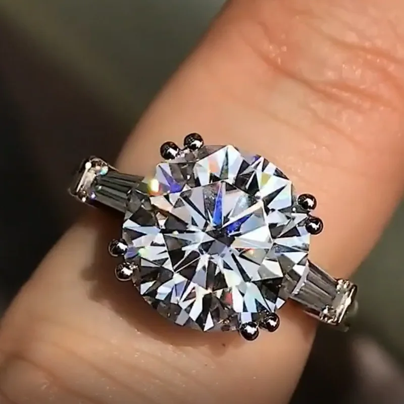 

New Big White Stone 3 Carat Crystal Jewelry Engagement Wedding Rings For Women Silver Color Luxury Jewelry anel wholesale