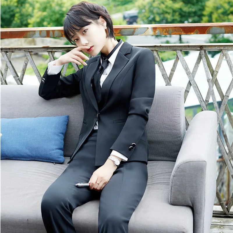 

Plus Size Elegant Blue Pantsuits Blazers For Business Women Ladies Suits With Jackets And Pants Female Pants Suits