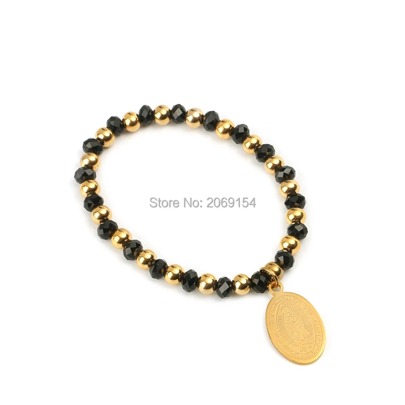 

Gold Bead Elastic Bracelet Fashion Black Jewelry Stainless Steel Chain Link Bracelet & Bangle Classic Brand For Women
