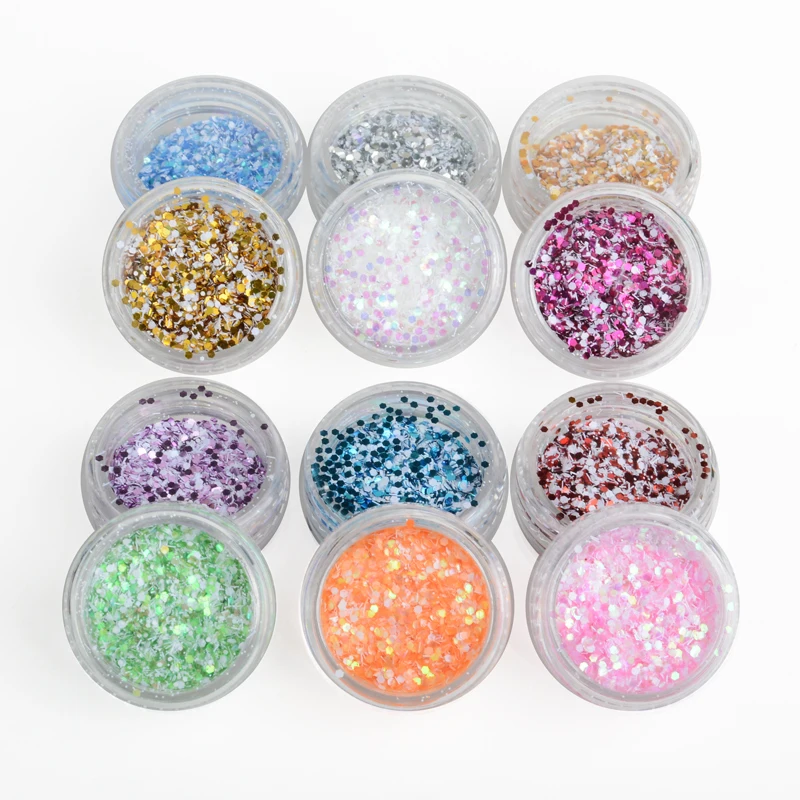 Хлопья для ногтей 12 смешанных цветов снежинки блестящие формы 3D украшения