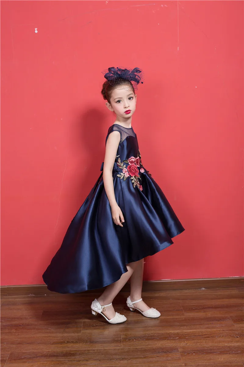 Платье с цветочной вышивкой для девочек королевский синий наряд свадебной