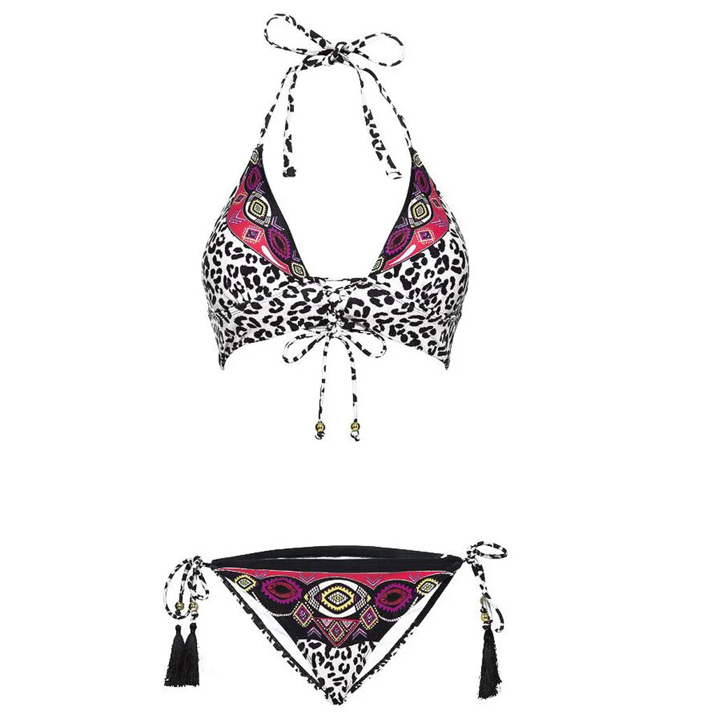 KLV Women Leopard Print Bandage Bikini Set Brazilian Swimwear Beachwear Swimsuit maio feminino praia 2019 mai#Y5 | Женская одежда