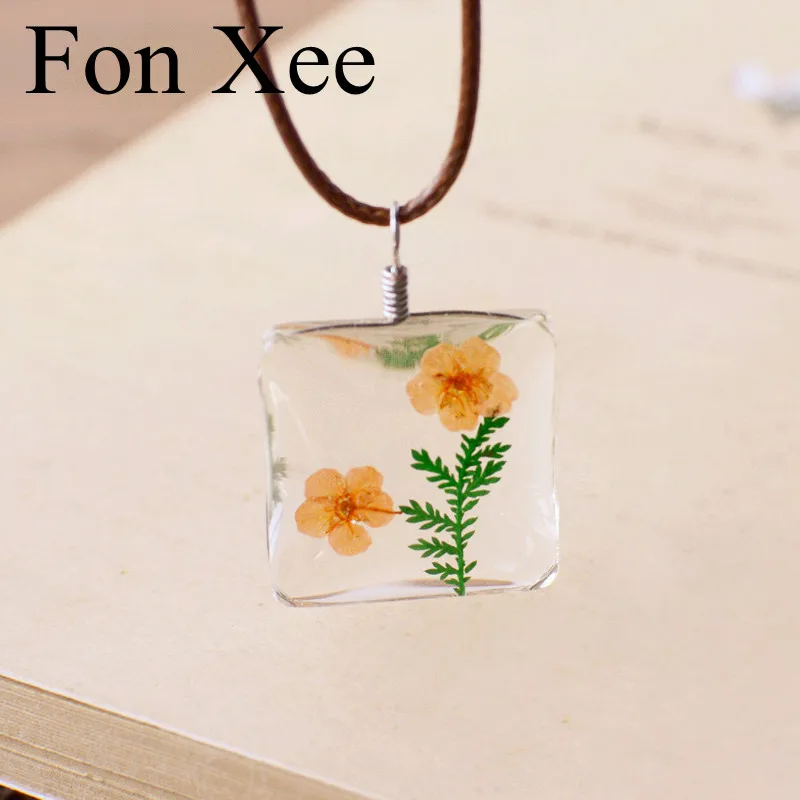 Fon XEE натуральный высушенный цветок ювелирное ожерелье квадратной формы