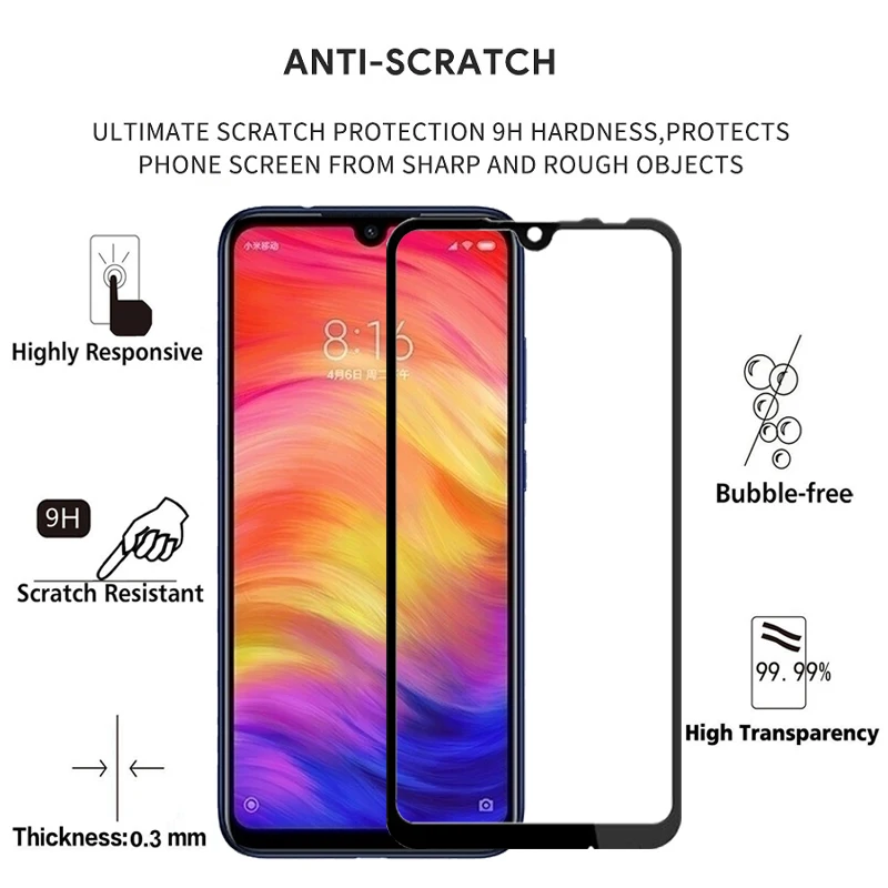 Защитная пленка для экрана из закаленного стекла полное покрытие XIAOMI Redmi Note 7 Pro