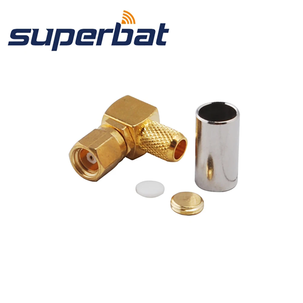 Superbat SMC Cable Mount 50 Ohm Crimp Male Right Angle Connector for RG58 RG400 RG142 LMR195