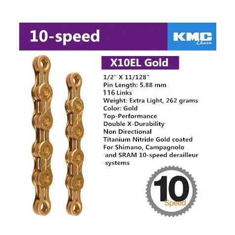 X10 EL Gold KMC MTB цепь для дорожного велосипеда X8 X9 X9sl X10 X10sl X11SL для детей 8, 9, 10, 11, S Скорость 116L серебряная с золотом цепь светильник гоночные велосипедные аксессуары - Цвет: X10 EL Gold