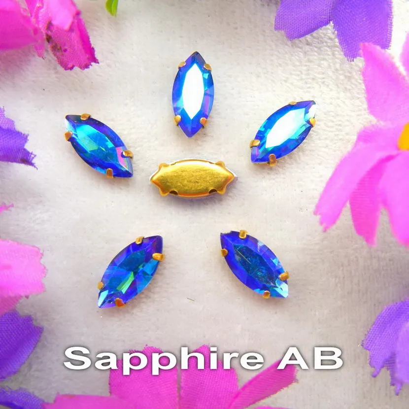 A14 Sapphire AB AB цвета золотой коготь настройки 8 размеров конский глаз Navette маркиза стекло Кристалл пришить Стразы Бисер для одежды аксессуары diy - Цвет: A14 Sapphire AB