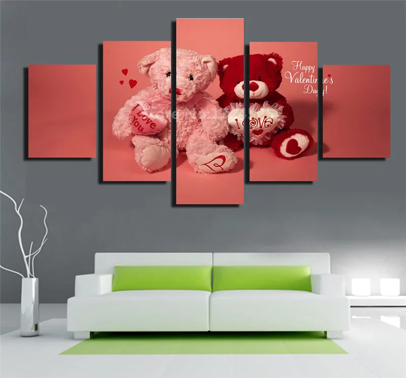 Картина на холсте с мишками День святого Валентина 5 панелей картинки для