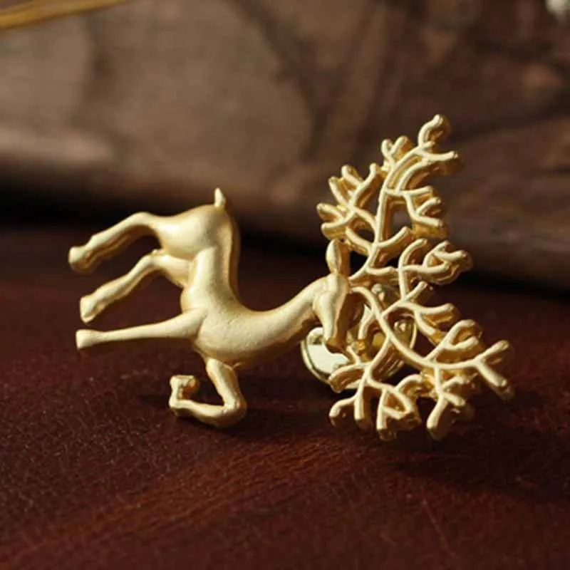 Скраб Матовый Золотой Покрытием Лося Ретро Художественный Пен Брошь Моды Мечты о