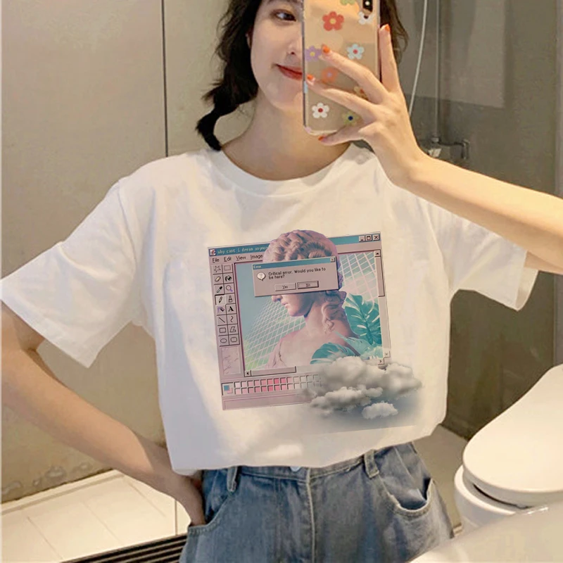 Новинка футболка Vaporwave Harajuku женская Ullzang эстетическая забавная 90s гранж