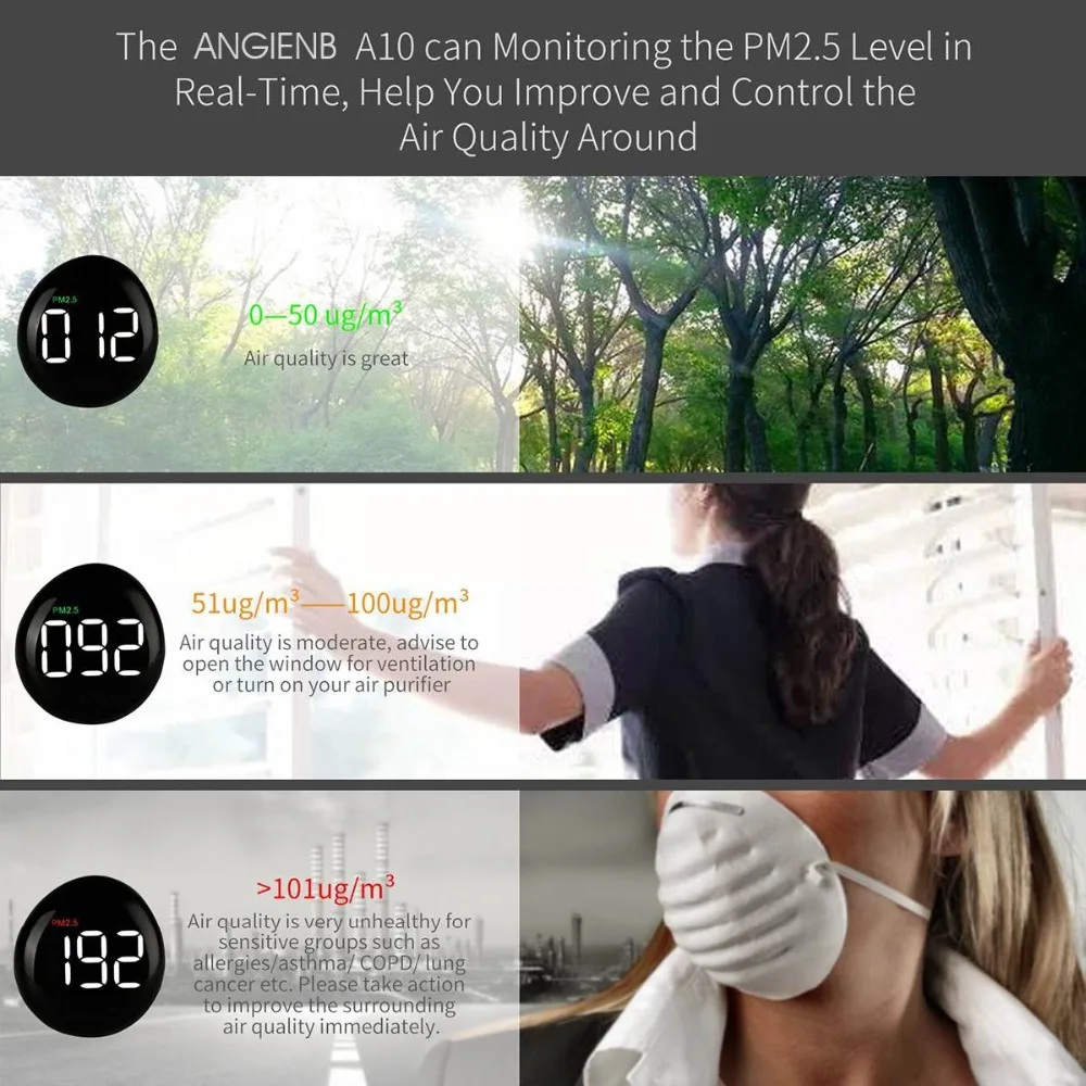 Портативный зарядка через usb PM2.5 лазерный детектор Air Quality мониторы индекс