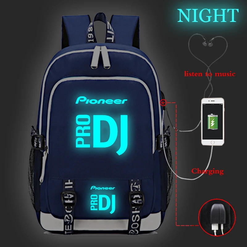 Pioneer Pro Dj светящийся USB зарядка Рюкзак Школьные сумки для мальчиков женщин мальчиков девочек школьный Модный usb зарядка Рюкзак Mochila