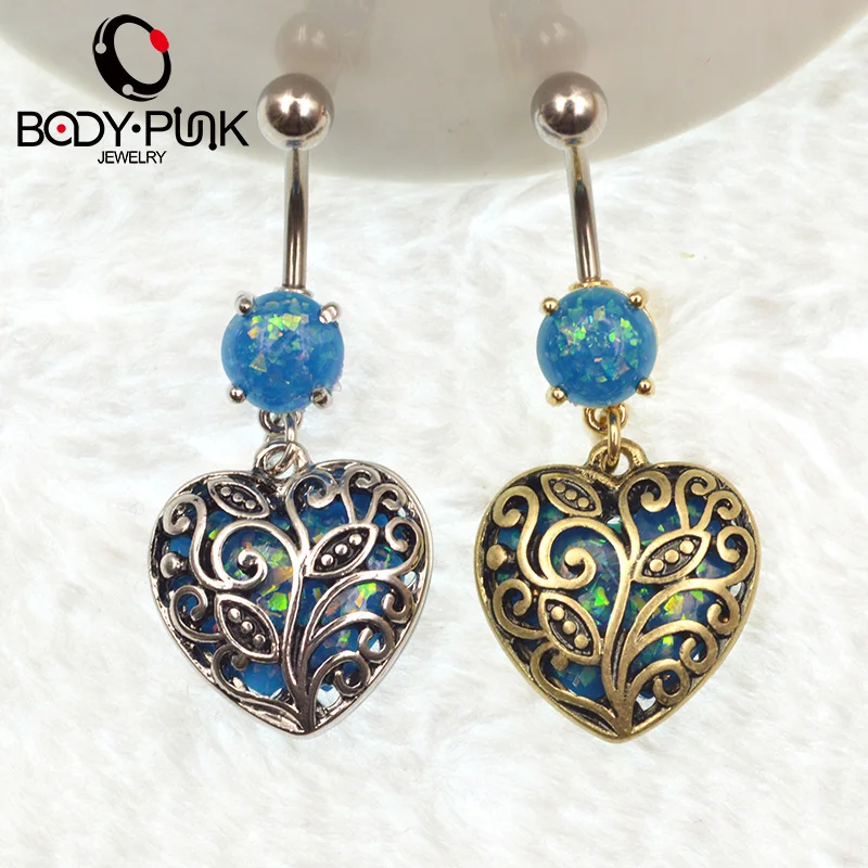 Кольцо для пирсинга тела из нержавеющей стали с голубым опалом|body piercing jewelry|piercing