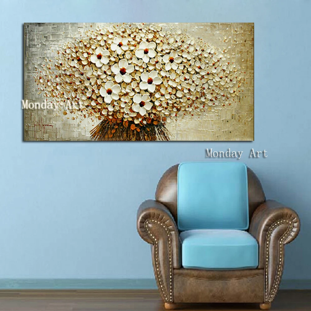 

Abstract Knife 3D Flower Picture Wall Art Home Decor Hand Painted Flower Oil Painting on Canvas Handmade white Floral Paintings