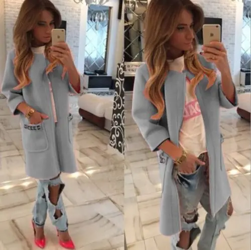 Женское облегающее пальто с длинным рукавом однотонное розовое фиолетовое синее