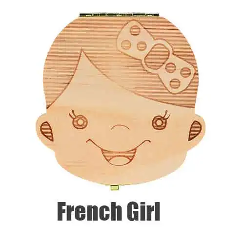 French girl Коробка для зубов, португальский/Турецкий/голландский/Греческий/английский текстовый органайзер, коробка для хранения молочных зубов, деревянная коробка для выпавших детских зубов для мальчиков и девочек - Цвет: French girl