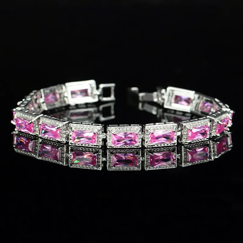 pink CWWZircons Модный женский свадебный браслет, серебряный цвет, принцесса, квадратный кубический цирконий, кристалл, разноцветный браслет CB097 - Окраска металла: pink