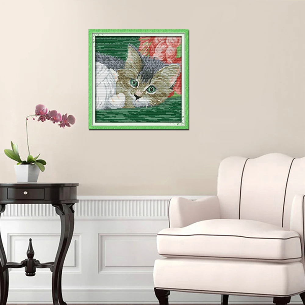 Joy Sunday The Cat Paly with Circle of String Needlework Cross Stitch Sets for Embroidery Kits Counted Stamped Cross-Stitch | Дом и сад