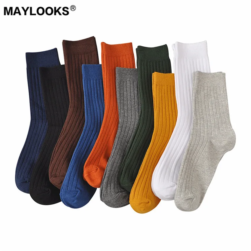 Maylooks/мужские носки сезон осень-зима одноцветные простые деловые с двойной иглой
