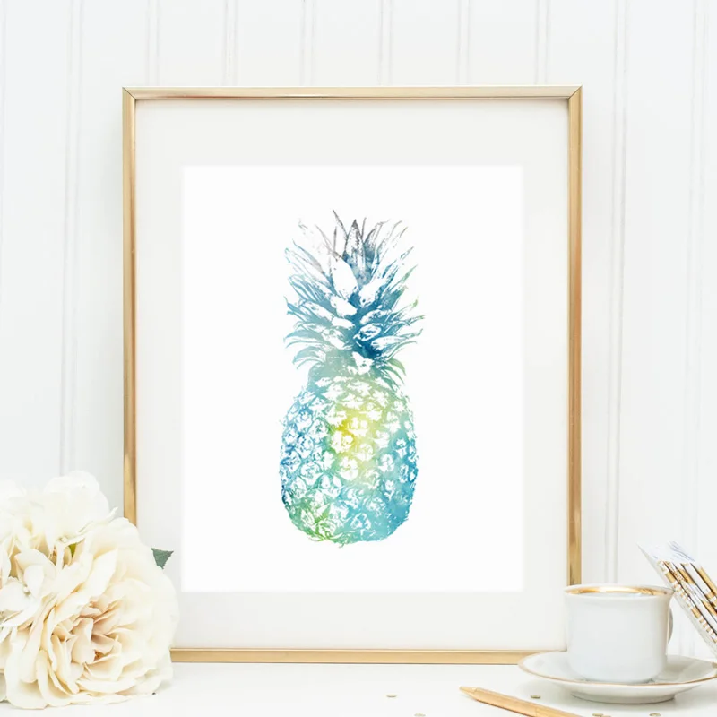 Акварельная детская синяя печать ананаса настенная художественная картина для