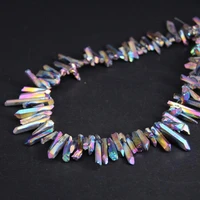 15 5strand titanium rainbow raw crystal quartz top drilled point loose beadsnatural crystal stick pendants diy jewelry making