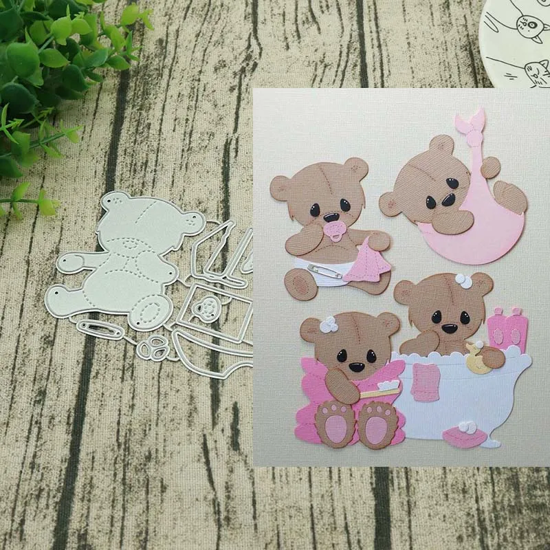 Металлические штампы в ванну и детский медведь поздравительные открытки штамп