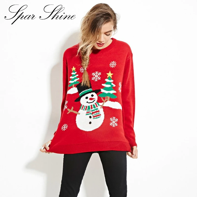 

Snowman Christmas Tree Prints Christmas Tops Women Knitting Leisure Warmer Pullover Long Sleeve Autumn Winter O-Neck