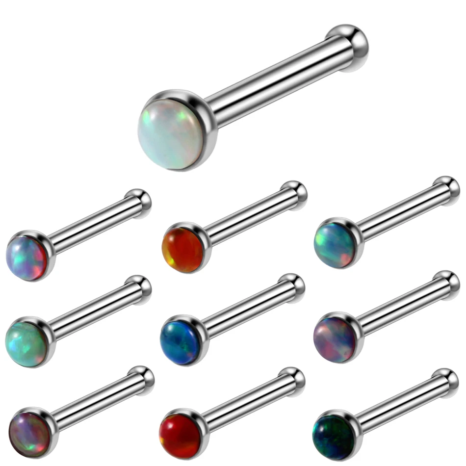 New 316l Surgical Steel With Opal Stone Colorful Straight Bar Opal Nose Bone Stud Piercing Charming Jewelry 20g