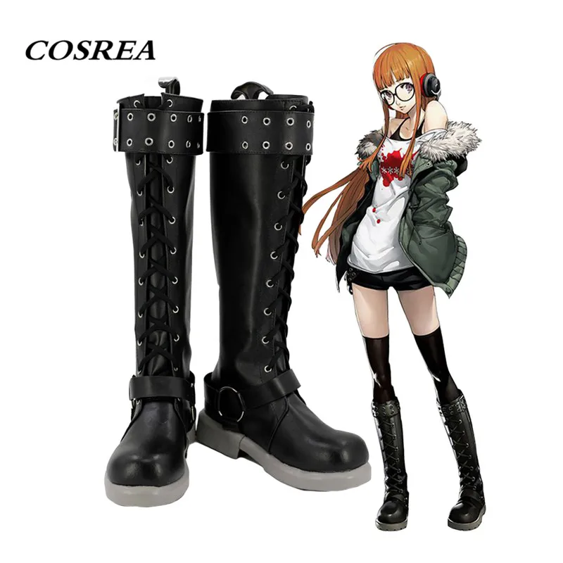 COSREA Аниме игра Persona 5 футаба Сакура косплей костюм черные длинные сапоги обувь
