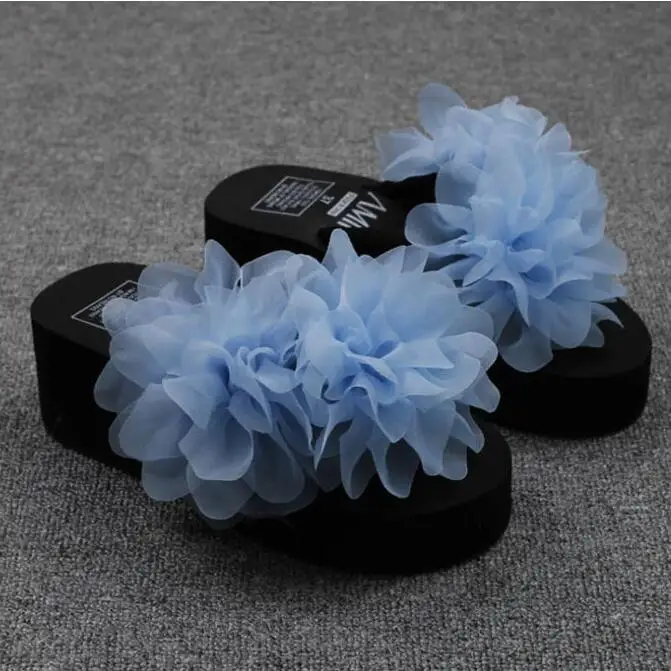 Original summer Handmade DIY Three-dimensional gauze Thick soles Wedges Flowers flip flops Free shipping | Обувь