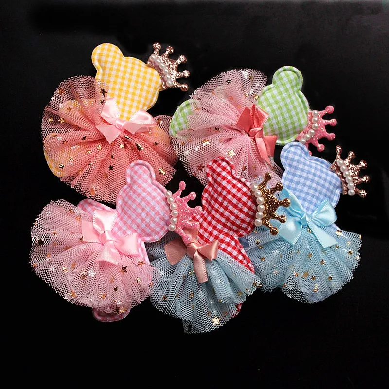 

1pcs/lot Cute Cartoon Korean Hair Clip Bear Shape Hairpin Girls Animals with Crown Pearl Hair Barrette Plaid Bear with Gauze Bow