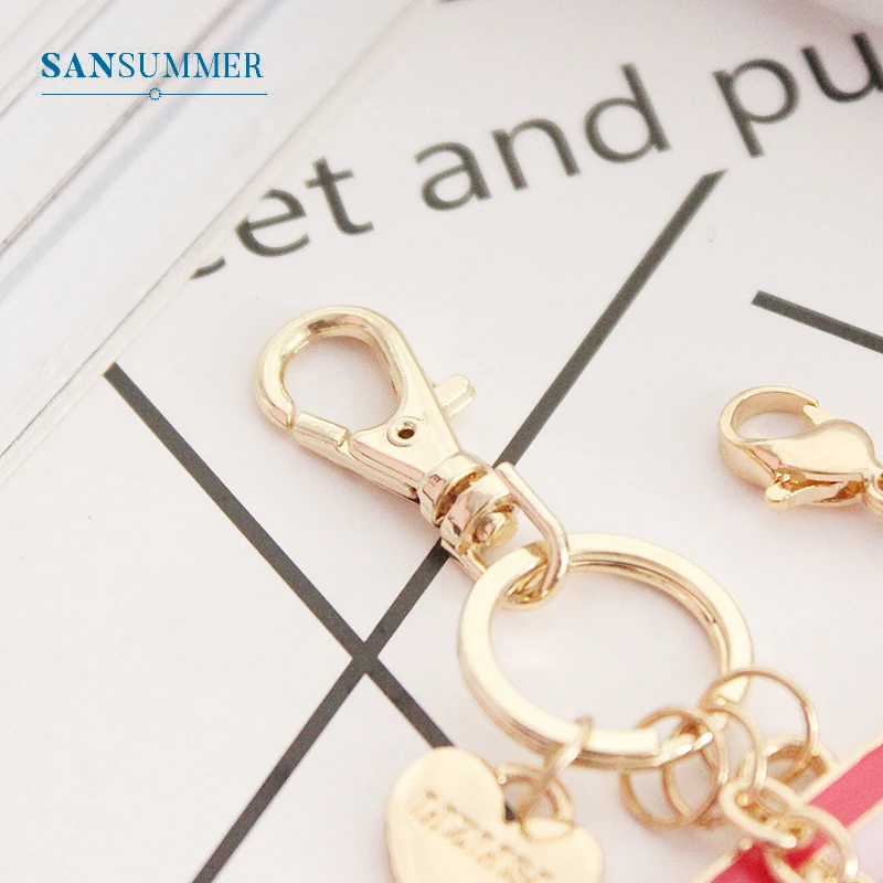 SANSUMMER Fashion Metal Key Chains Women Cartoon Powder Yellow Cards Key Chains Lovely Gold Female Key Chains 5383