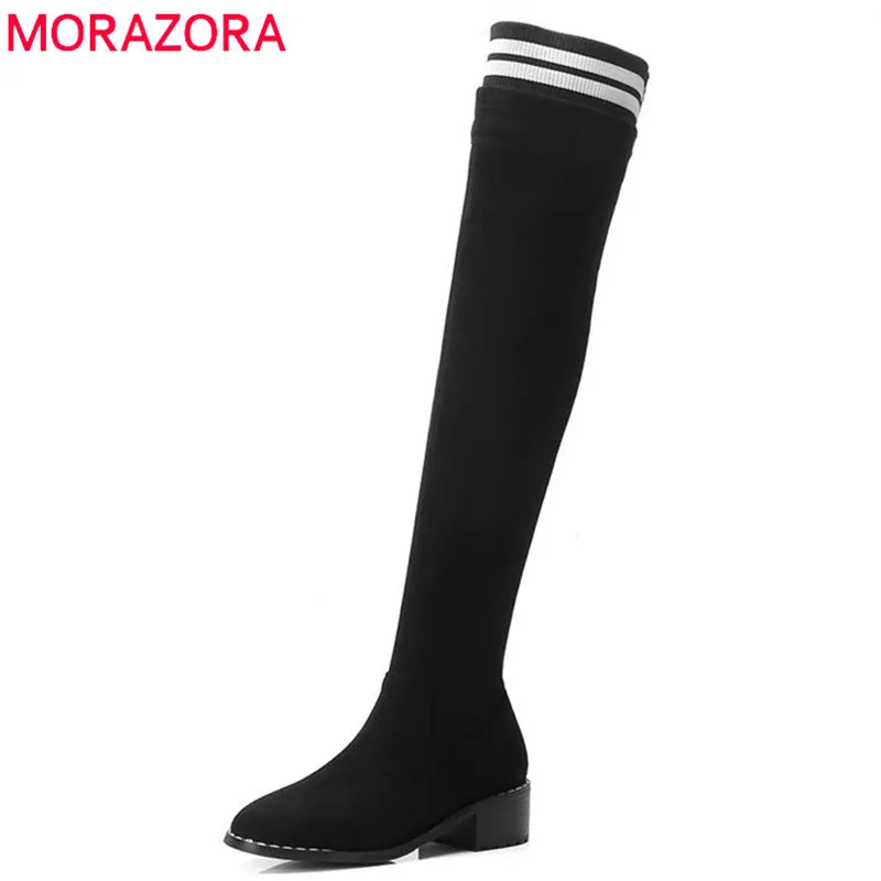 MORAZORA/2020 Новое поступление Ботфорты до бедра Женские замшевые высокие сапоги с