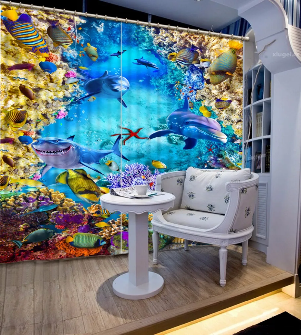 

Home Decor Children Window Curtain Pictures underwater world Bedroom Curtains Drapes Modern Fashion dolphin Sheer Curtains