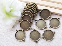 10pcs antique silver toneantique bronze base setting tray bezel connector pendant charmfit 16mm round cabochoncameotwo loops