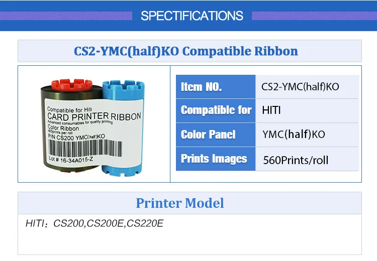Generic Hiti CS200 полупанель YMCKO цветная лента 560 печать для Hiti CS200 CS200e CS220 ID карты принтера