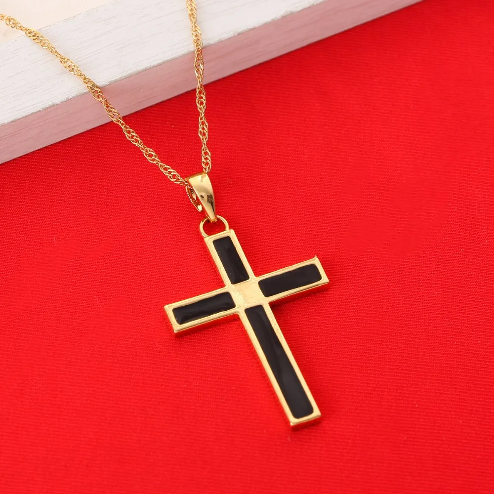 Медный Эмалевый Крест подвеска ожерелье для мужчин и женщин Золотая цепочка