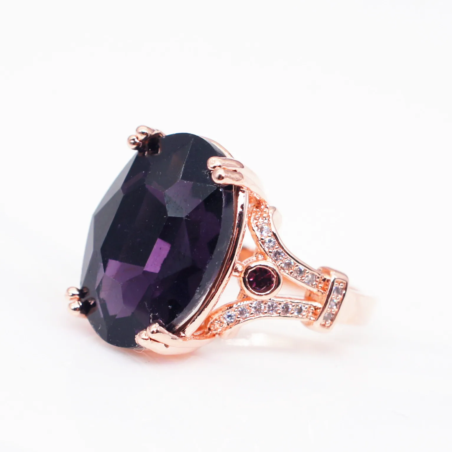 Rose Gold Purple 6 Двойное яркое простое многоцветное овальное циркониевое желтое розовое золото обручальное кольцо для женщин модное ювелирное изделие KCR194 - Цвет основного камня: Rose Gold Purple 6