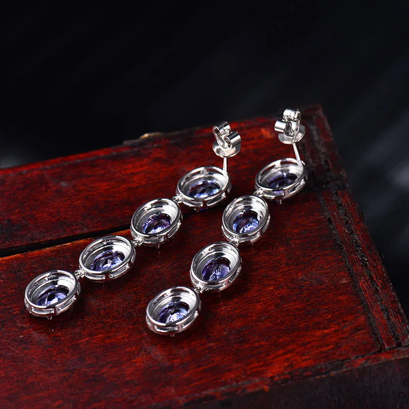LOVERJEWELRY Винтаж Овальный 5x7 мм одноцветное 14kt белого золота с бриллиантами серьги