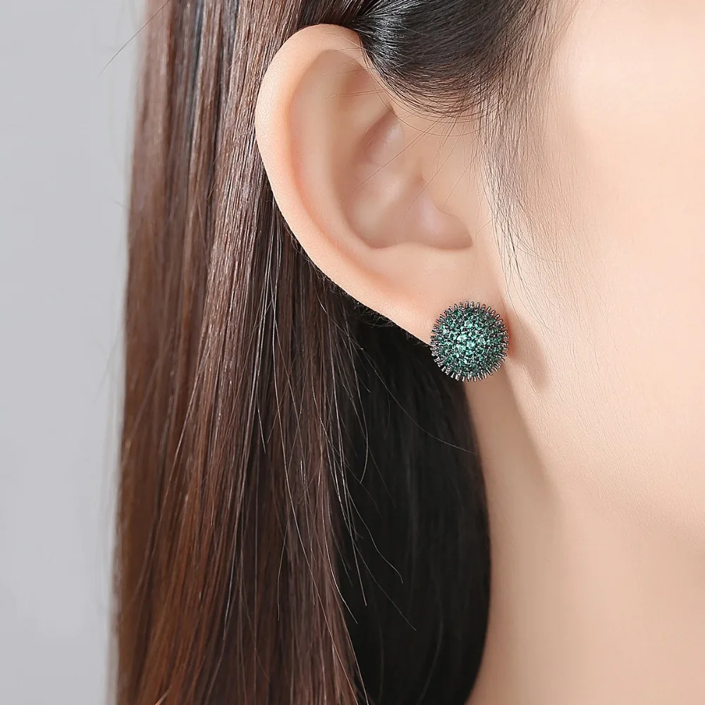 Серьги-гвоздики SINZRY новой моды в форме ежа с кубическим цирконием, черной гальваникой и круглой милой формы для женщин.