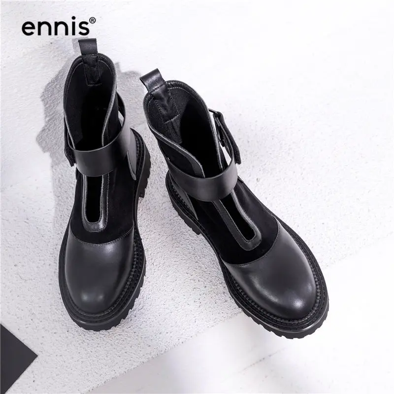 ENNIS/; дизайнерские ботинки; черные женские ботинки на платформе; осенние ботинки из натуральной кожи; зимняя женская обувь из коровьей замши с пряжкой; Новинка; A8187