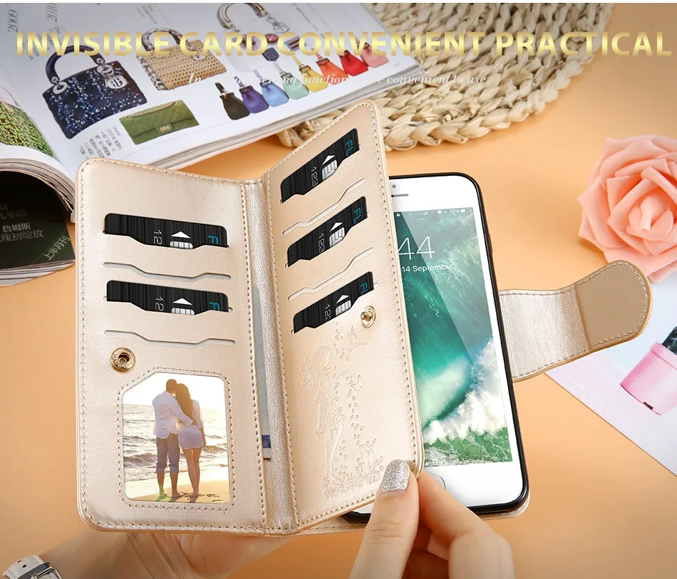FLOVEME кожаный бумажник чехол для iPhone 7 6 6 S Plus 5 5S SE Чехлы для телефона девушка макияж зеркало 9 с подставкой и карманами для карт сумка для iPhone X 8
