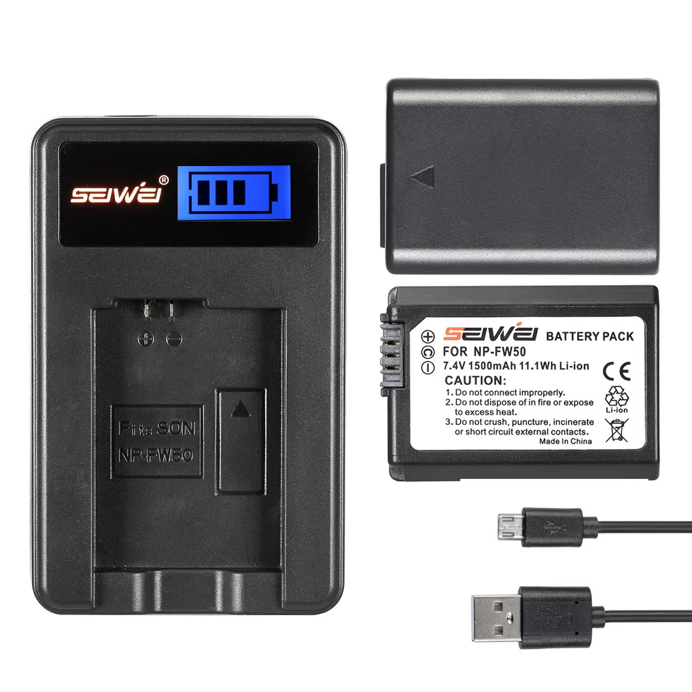 NP FW50 2 Упак. 7 4 V 1500mAh литий ионный аккумулятор с ЖК зарядным устройством USB для Sony