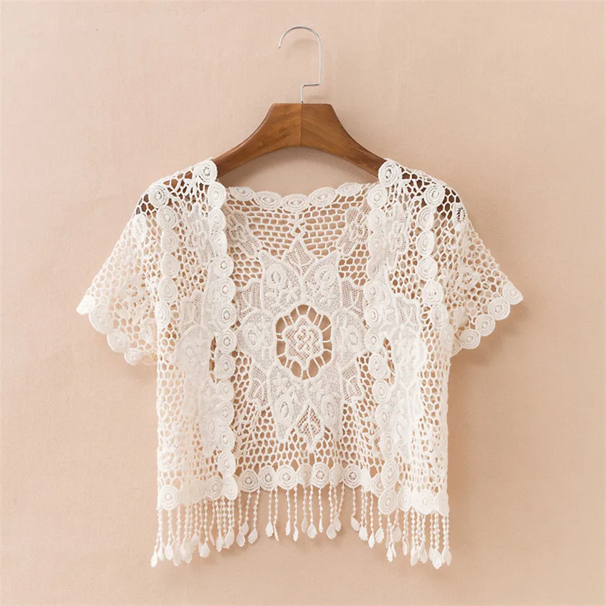 Женская Ажурная шаль-накидка элегантная белая кружевная накидка-болеро верхняя