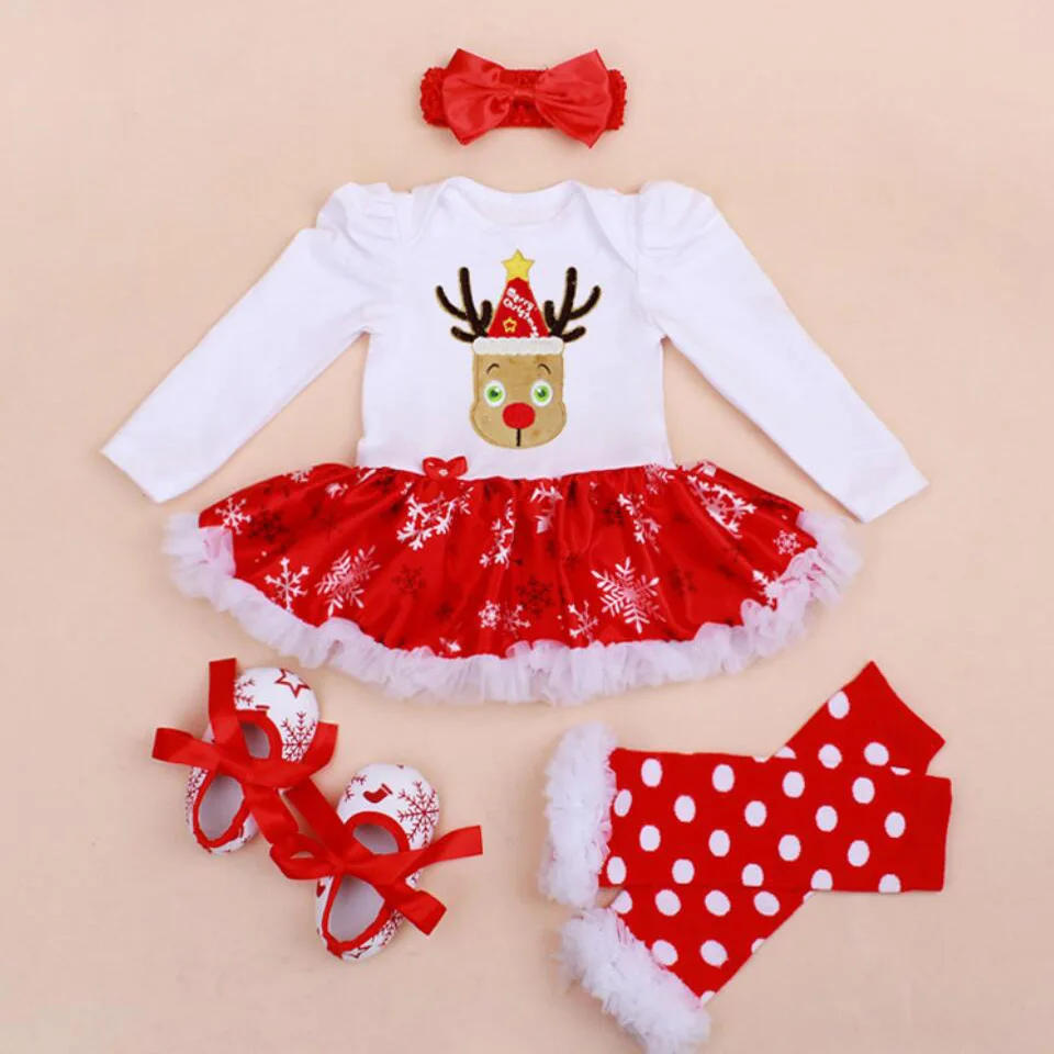 Комплекты из 4 предметов одежда для маленьких девочек красное рождественское