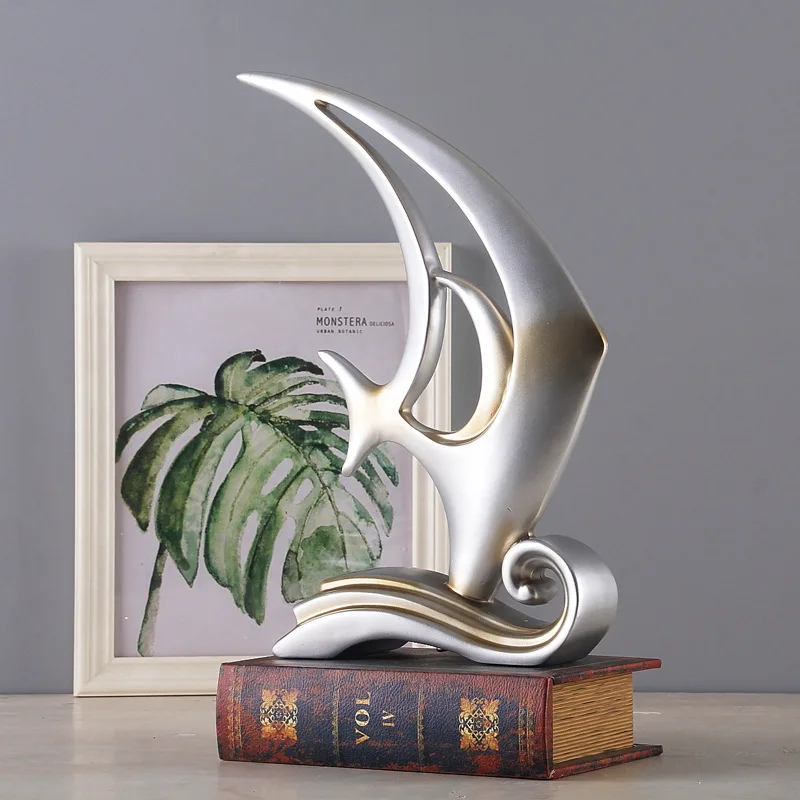 

European modern abstract art fish sculpture wealth fish resin statue mermaid figurine home decoration crafts couple wedding gift